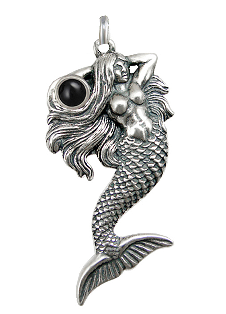 Sterling Silver Mermaid Miranda Pendant With Black Onyx